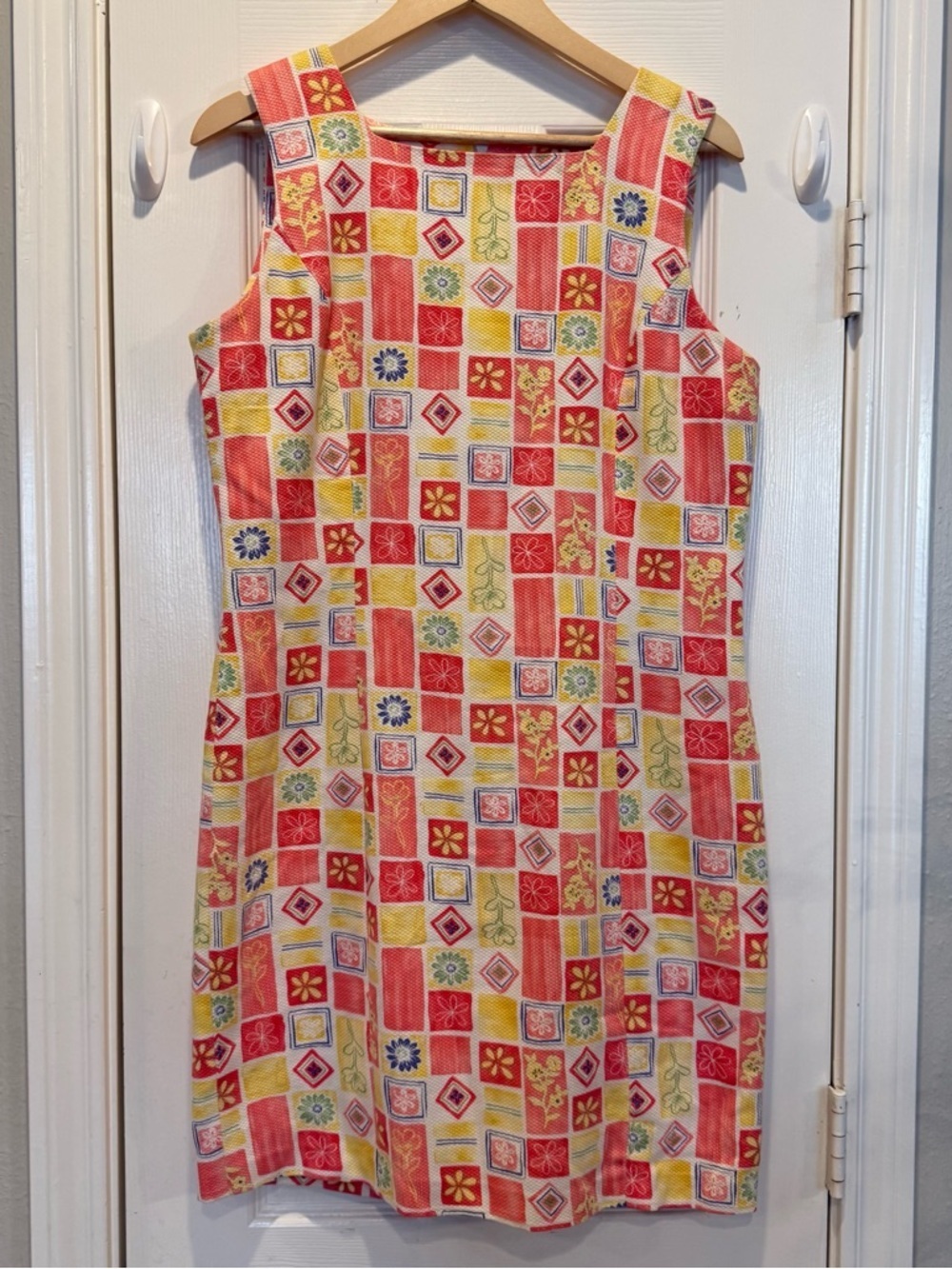 VINTAGE Bushwacker Dress Pink Yellow Floral Women's 12 Preppy Retro Mod 60s